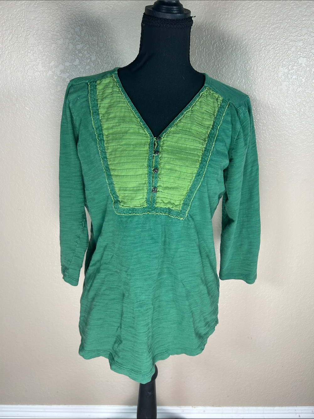 Eddie Bauer Two-Tone Green V-Neck Tunic